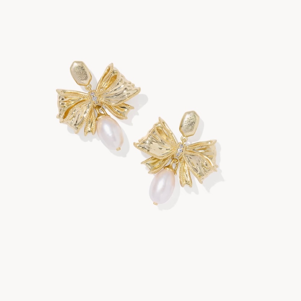 Kendra Scott Gold Bow Pearl Drop Earrings